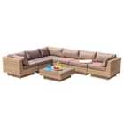 Cozy Bay Cozy Bay Chicago Rattan 6 Seater Deluxe Modular Lounge Set in 4 Seasons with Brown Cushions