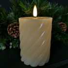 H12.5cm Battery Operated LED Flameless Wax Candle Christmas Decoration with Timer in Warm White