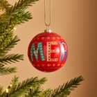 Red Merry Text Painted Bauble