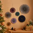 Set of 7 Navy and Lilac Fan Wall Decorations