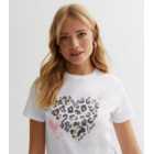 White Cotton Leopard Heart Logo T-Shirt