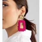 Freedom Bright Pink Beaded Square Drop Earrings
