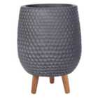 IDEALIST Honeycomb Style Dark Grey Egg Planter with Legs, Round Indoor Plant Pot Stand for Indoor Plants D32 H43 cm, 22L