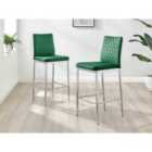 Furniture Box 2X Milan Kitchen Bar Stools Green Velvet Silver Legs