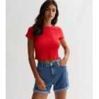 Red Ribbed Jersey Frill Trim Crop Top