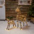 1M Grey Wicker Light Up Christmas Reindeer Mother & Baby with 250 White or Warm White LEDs