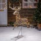 1.5M Grey Wicker Light Up Christmas Flying Reindeer Stag with 330 White or Warm White LEDs