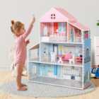 Costway Wooden Dollhouse Play Set with Furniture & 6 Rooms DIY Building Play 3-7 Year Old