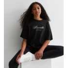 Girls Black Cotton Marseille Oversized Longline Logo T-Shirt