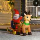HOMCOM 4ft Christmas Inflatable Santa Claus Sledge Sleigh Reindeer Blow Up Decoration Xmas Décor for Garden