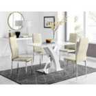 Furniture Box Atlanta 4 White Dining Table and 4 Cream Velvet Milan Chairs