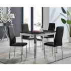 Furniture Box Enna Black Glass Extending Dining Table and 4 Black Velvet Milan Chairs