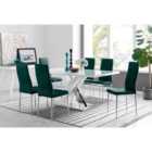 Furniture Box Atlanta 6 White Dining Table and 6 Green Velvet Milan Chairs