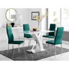 Furniture Box Atlanta 4 White Dining Table and 4 Green Velvet Milan Chairs