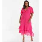QUIZ Curves Deep Pink Frill Hem Midi Dress