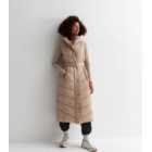 Cameo Rose Camel Long Belted Hooded Puffer Gilet