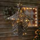 Christmas Grey Weave 35cm Hanging Lantern with 40 White-Warm White Twinkling LED Lights