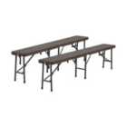 Living and Home Set of 2 Rattan Plastic Outdoor Folding Bench Brown