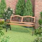 Living and Home Steel Wood 2 Seater Garden Patio Bench Double Unique Metal Backrest