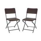 Living and Home Set of 2 Outdoor Rattan Plastic Folding Chairs Brown