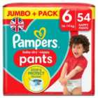 Pampers Baby-Dry Nappy Pants Size 6, 54 Nappies, 14kg - 19kg, Jumbo+ Pack 54 per pack
