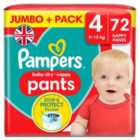 Pampers Baby-Dry Nappy Pants Size 4, 72 Nappies, 9kg - 15kg, Jumbo+ Pack 72 per pack