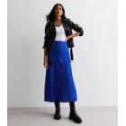 Bright Blue Satin Bias Cut Midi Skirt