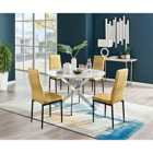 FurnitureBox Novara Marble Dining Table, 4 Mustard Chairs