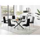 Furniture Box Novara Grey Concrete Effect Black Leg 120Cm Round Dining Table and 6 Black Velvet Milan Chairs