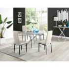 Furniture Box Novara Grey Concrete Effect 120Cm Round Dining Table and 4 Cream Velvet Milan Black Leg Chairs