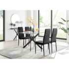 Furniture Box Leonardo Black Leg Glass Dining Table and 4 Black Velvet Milan Black Leg Chairs
