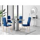 Furniture Box Imperia 4 Grey Dining Table and 4 Navy Velvet Milan Gold Leg Chairs