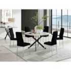 Furniture Box Novara White Marble Black Leg 120Cm Round Dining Table and 6 Black Velvet Milan Chairs