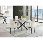 Furniture Box Novara White Marble Black Leg 120Cm Round Dining Table and 4 Cream Velvet Milan Black Leg Chairs