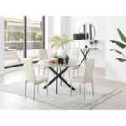 Furniture Box Novara Grey Concrete Effect Black Leg 120Cm Round Dining Table and 4 Cream Velvet Milan Chairs