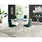 Furniture Box Novara Grey Concrete Effect 120Cm Round Dining Table and 4 Green Velvet Milan Gold Leg Chairs