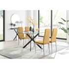 Furniture Box Leonardo Black Leg Glass Dining Table and 4 Mustard Velvet Milan Chairs