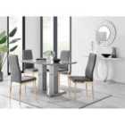 Furniture Box Imperia 4 Grey Dining Table and 4 Grey Velvet Milan Gold Leg Chairs