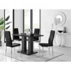Furniture Box Imperia 4 Black Dining Table and 4 Black Velvet Milan Chairs