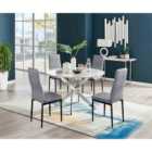 Furniture Box Novara White Marble 120Cm Round Dining Table and 4 Grey Velvet Milan Black Leg Chairs