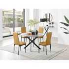 Furniture Box Novara Grey Concrete Effect Black Leg 120Cm Round Dining Table and 4 Mustard Velvet Milan Black Leg Chairs