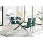 Furniture Box Leonardo Black Leg Glass Dining Table and 4 Green Velvet Milan Chairs