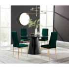 Furniture Box Palma Black High Gloss Round Dining Table and 4 Green Velvet Milan Gold Leg Chairs
