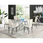 Furniture Box Novara Grey Concrete Effect 120Cm Round Dining Table and 6 Cream Velvet Milan Black Leg Chairs