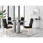 Furniture Box Imperia 4 Grey Dining Table and 4 Black Velvet Milan Gold Leg Chairs