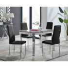 Furniture Box Enna White Glass Extending Dining Table and 4 Black Velvet Milan Chairs