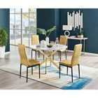 Furniture Box Novara White Marble Gold Leg 120Cm Round Dining Table and 4 Mustard Velvet Milan Black Leg Chairs