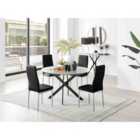 Furniture Box Novara Grey Concrete Effect Black Leg 120Cm Round Dining Table and 4 Black Velvet Milan Chairs