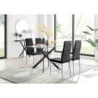 Furniture Box Leonardo Black Leg Glass Dining Table and 4 Black Velvet Milan Chairs