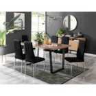 Furniture Box Kylo Brown Wood Effect Dining Table and 6 Black Velvet Milan Chairs